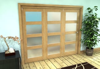 Frosted Glazed Oak Prefinished 3 Door 4L Roomfold Grande (3 + 0 x 762mm Doors)