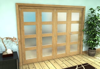 Frosted Glazed Oak Prefinished 4 Door 4L Roomfold Grande (3 + 1 x 610mm Doors)
