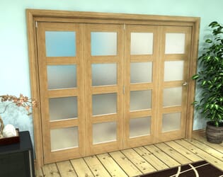 Frosted Glazed Oak Prefinished 4 Door 4L Roomfold Grande (4 + 0 x 610mm Doors)