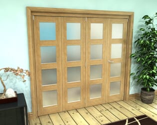 Frosted Glazed Oak Prefinished 4 Door 4L Roomfold Grande (4 + 0 x 762mm Doors)