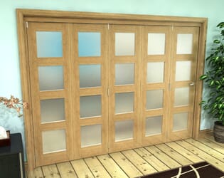 Frosted Glazed Oak Prefinished 5 Door 4L Roomfold Grande 3000mm (10ft) 5 + 0 Set