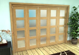 Frosted Glazed Oak Prefinished 5 Door 4L Roomfold Grande 3000mm (10ft) 5 + 0 Set