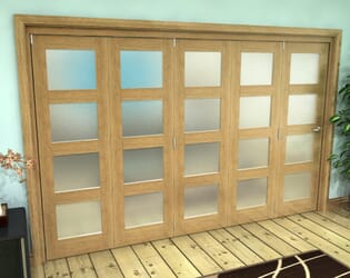 Frosted Glazed Oak Prefinished 5 Door 4L Roomfold Grande (5 + 0 x 610mm Doors)