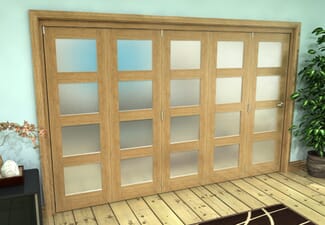 Frosted Glazed Oak Prefinished 5 Door 4L Roomfold Grande (5 + 0 x 686mm Doors)