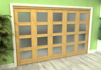 Frosted Glazed Oak Prefinished 5 Door 4L Roomfold Grande (5 + 0 x 762mm Doors)