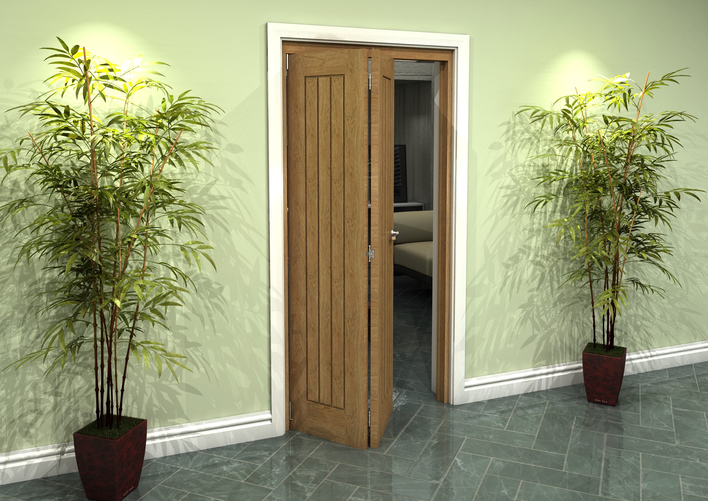 Prefinished Mexicano Oak 2 Door Roomfold Grande (2 + 0 x 457mm Doors)