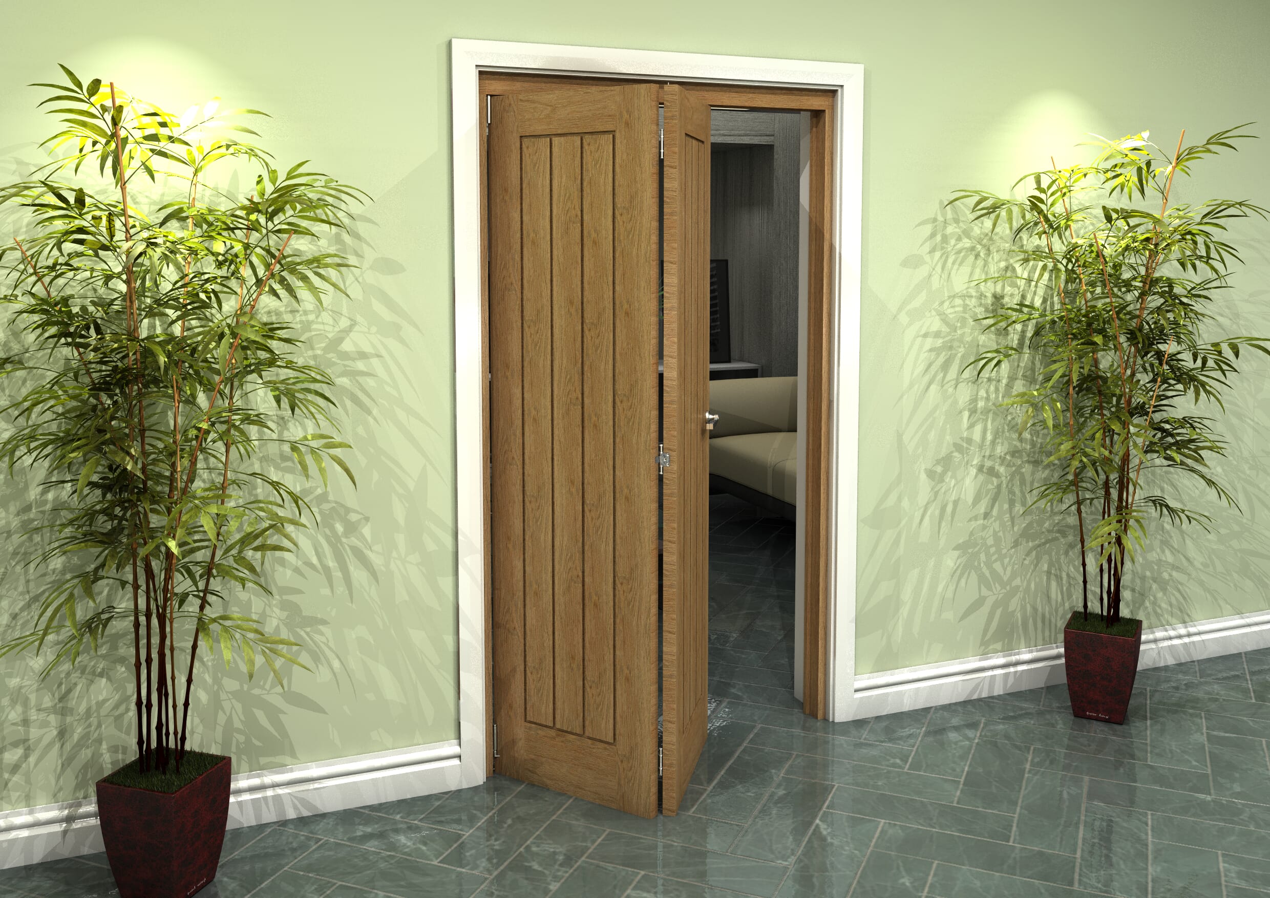 Prefinished Mexicano Oak 2 Door Roomfold Grande (2 + 0 x 533mm Doors)