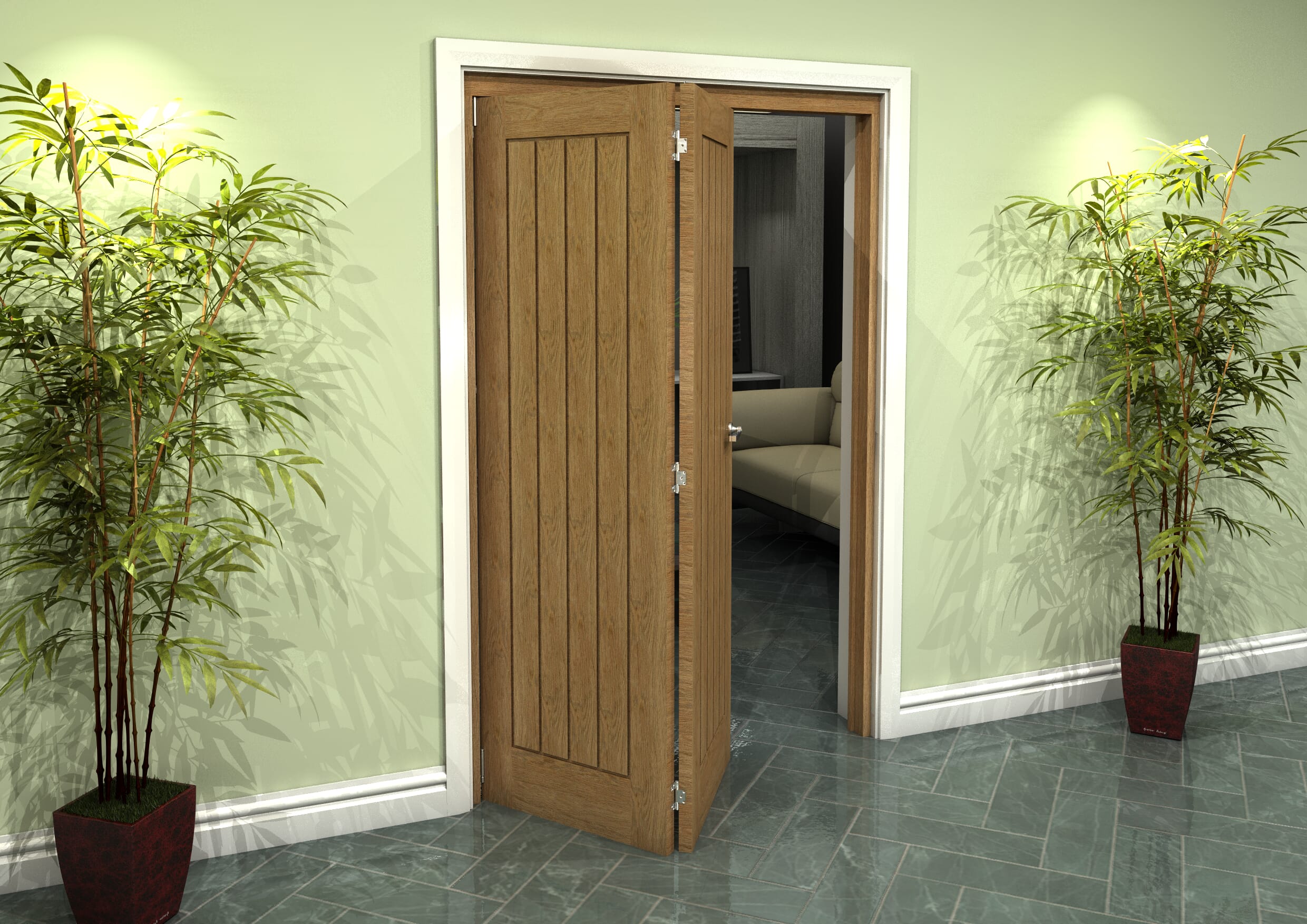 Prefinished Mexicano Oak 2 Door Roomfold Grande (2 + 0 x 610mm Doors)
