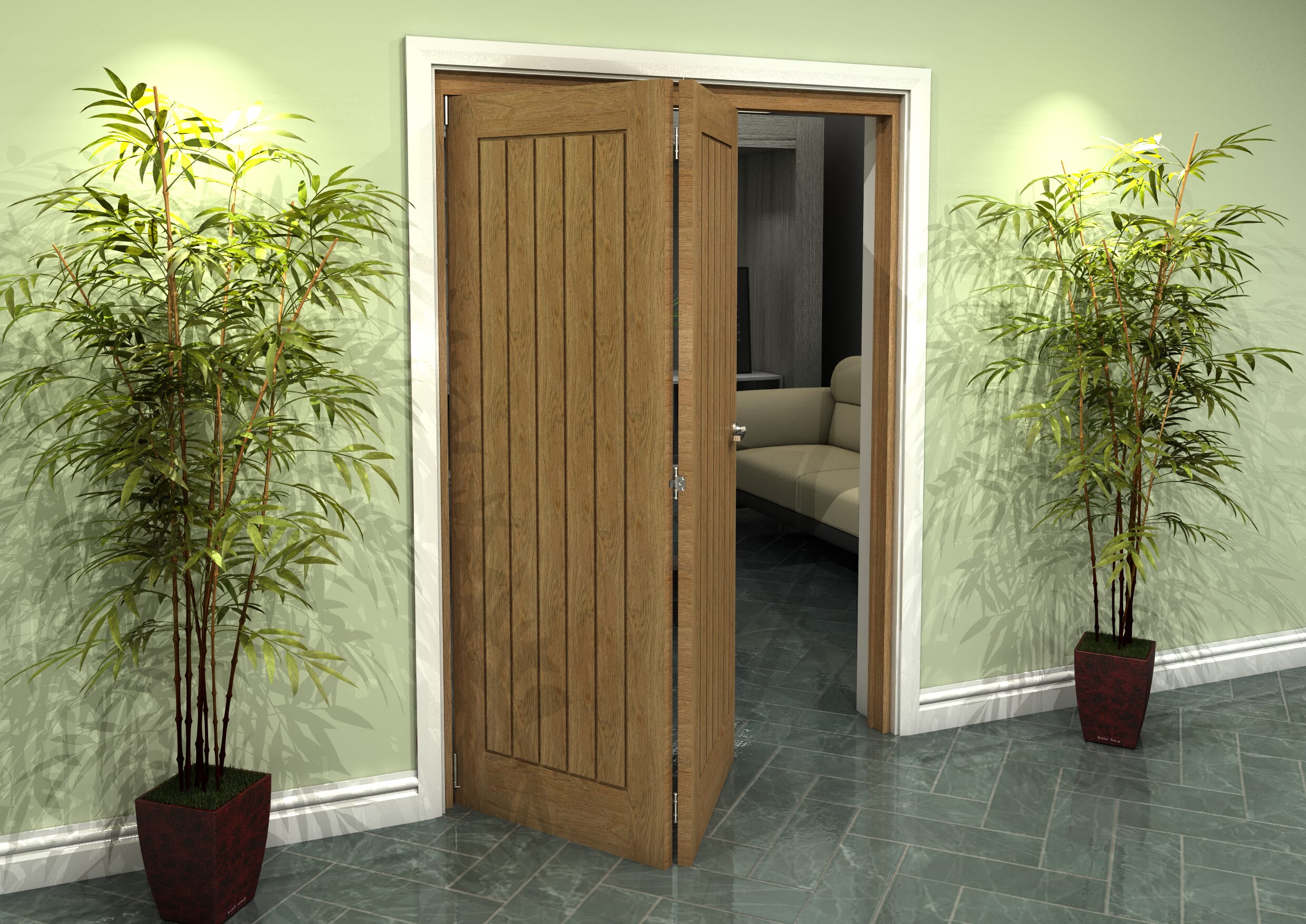 Prefinished Mexicano Oak 2 Door Roomfold Grande (2 + 0 x 686mm Doors)
