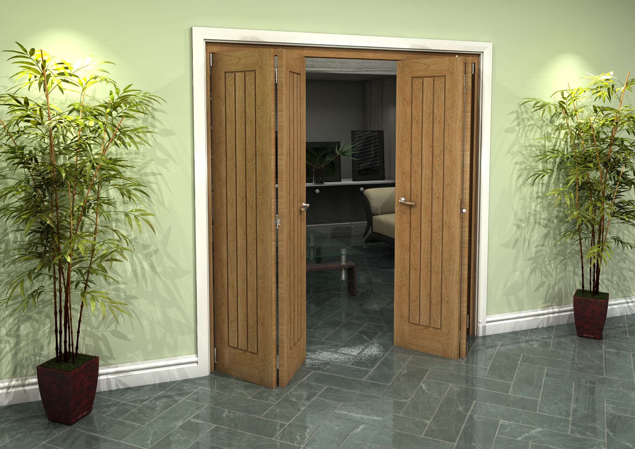 Prefinished Mexicano Oak 4 Door Roomfold Grande (2 + 2 x 457mm Doors)