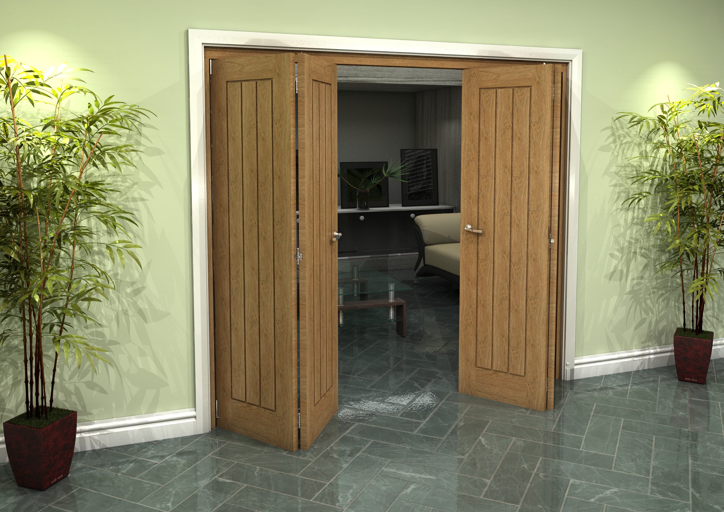 Prefinished Mexicano Oak 4 Door Roomfold Grande (2 + 2 x 533mm Doors)