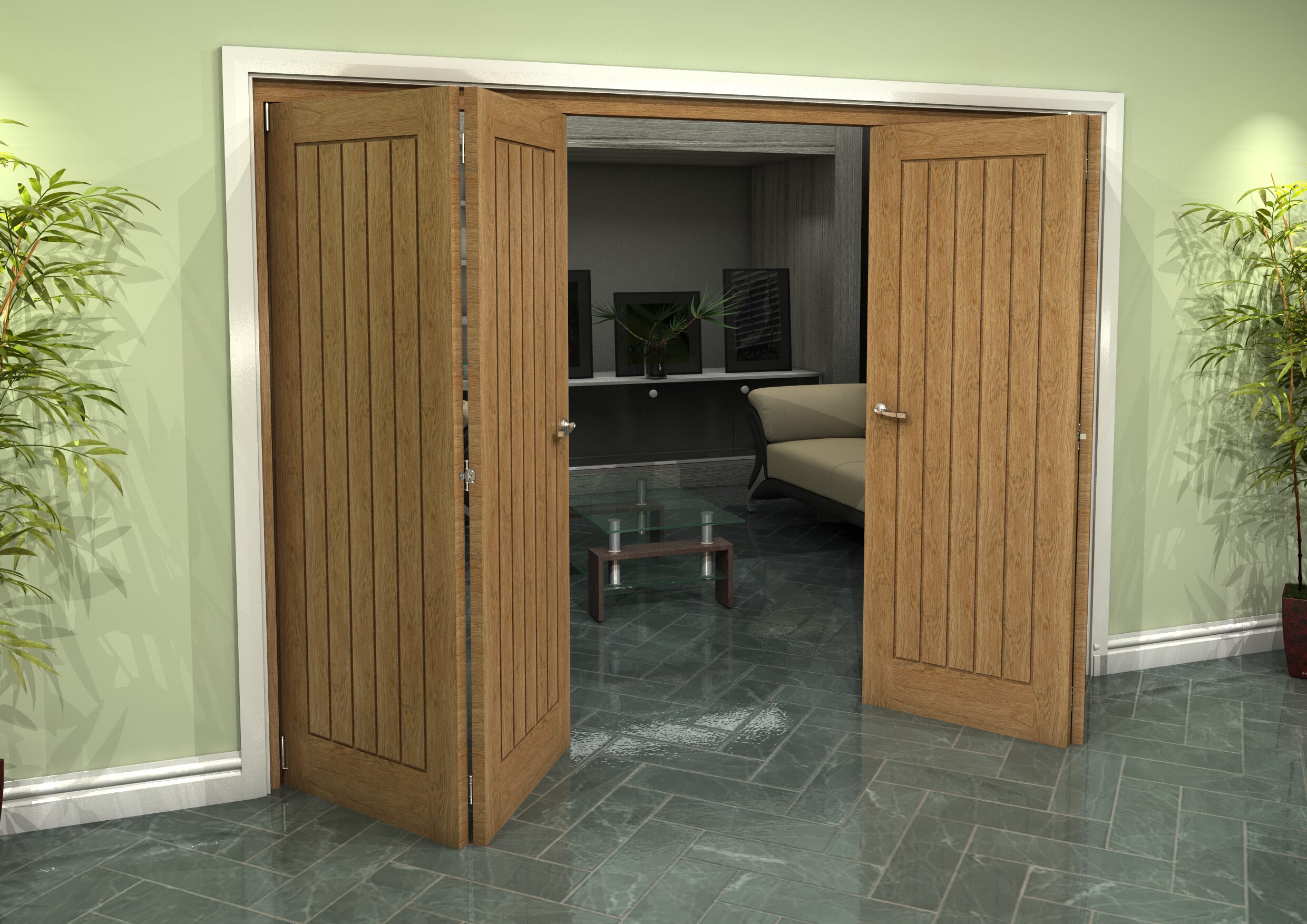 Prefinished Mexicano Oak 4 Door Roomfold Grande (2 + 2 x 686mm Doors)