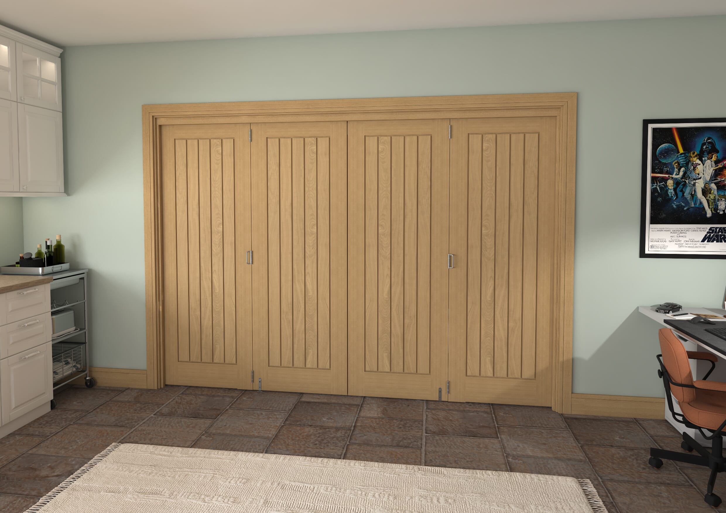 Prefinished Mexicano Oak 4 Door Roomfold Grande (2 + 2 x 711mm Doors)