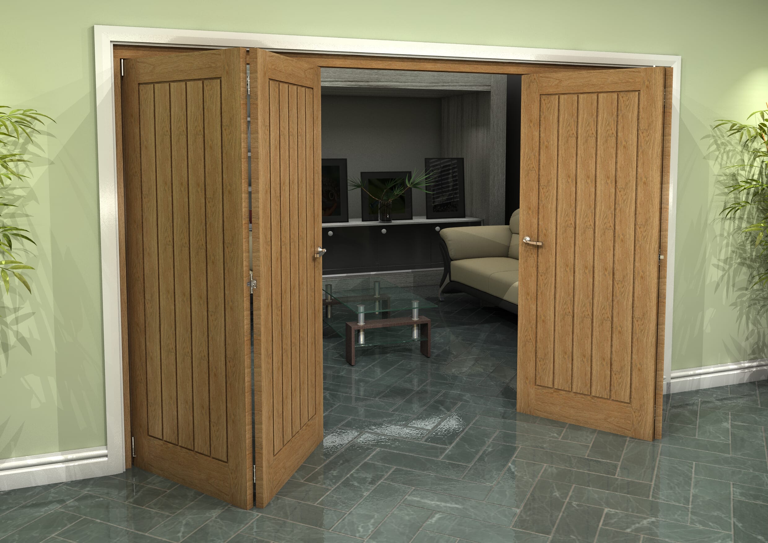Prefinished Mexicano Oak 4 Door Roomfold Grande (2 + 2 x 762mm Doors)
