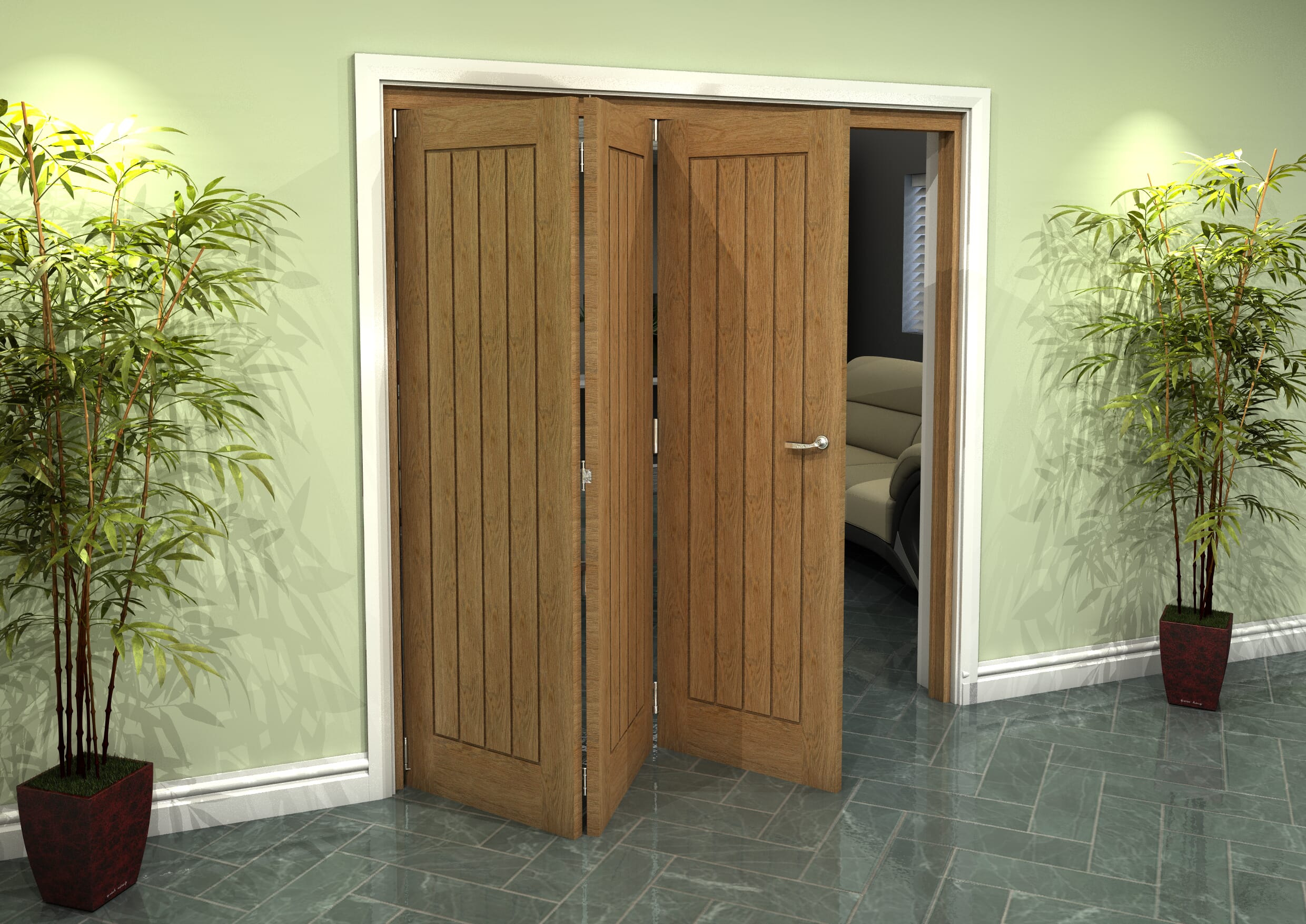 Prefinished Mexicano Oak 3 Door Roomfold Grande (3 + 0 x 610mm Doors)