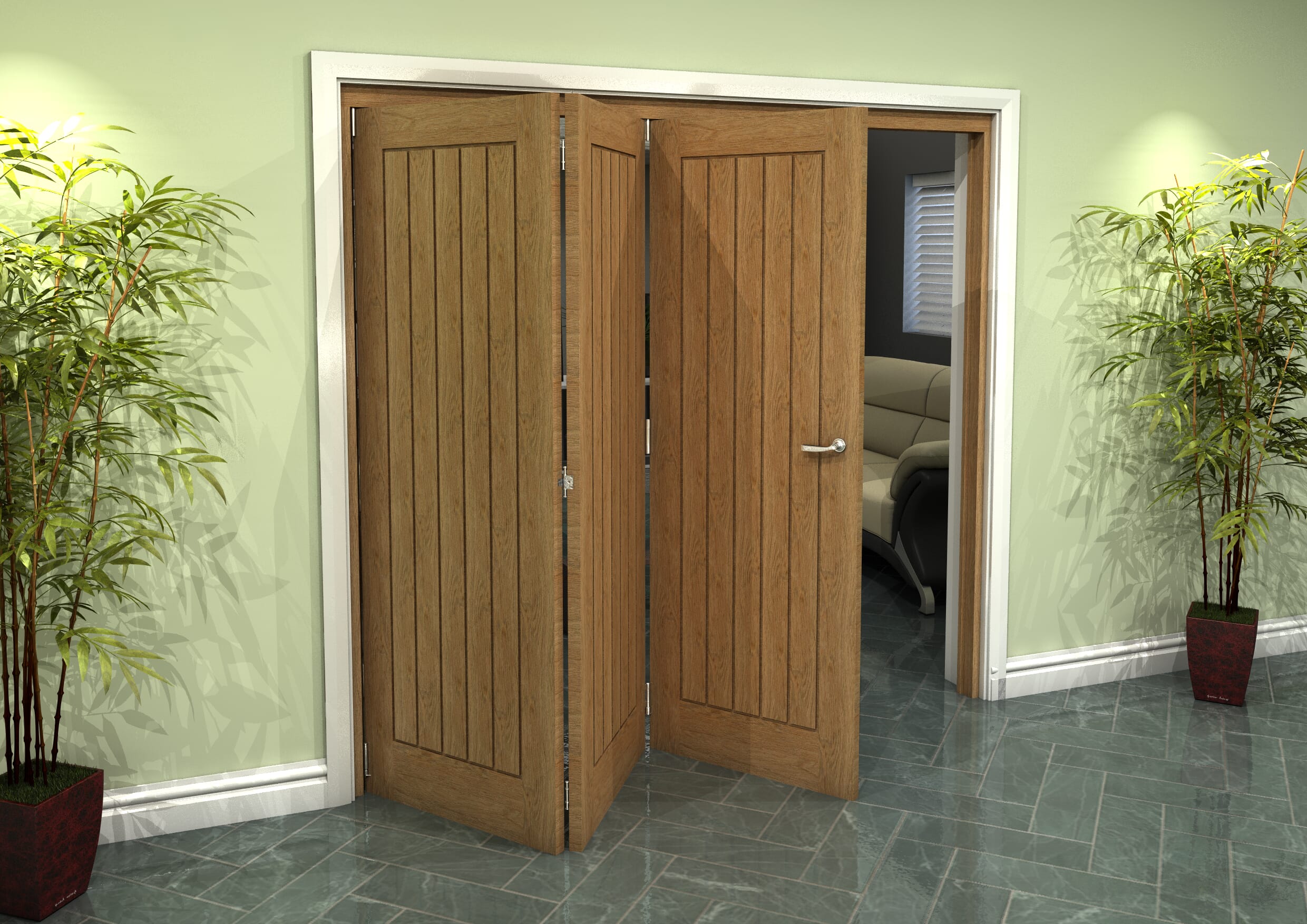 Prefinished Mexicano Oak 3 Door Roomfold Grande (3 + 0 x 686mm Doors)