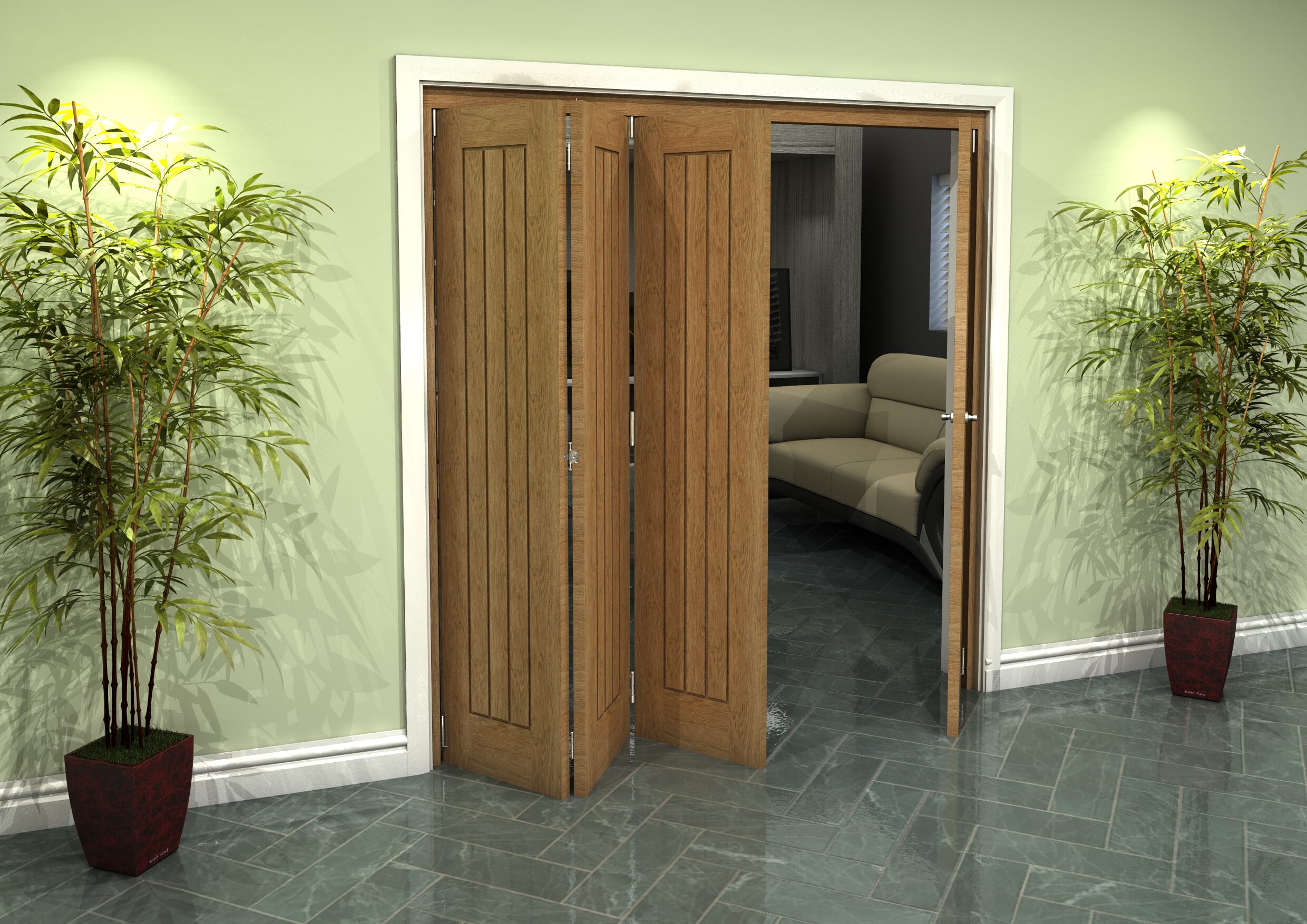 Prefinished Mexicano Oak 4 Door Roomfold Grande (3 + 1 x 457mm Doors)