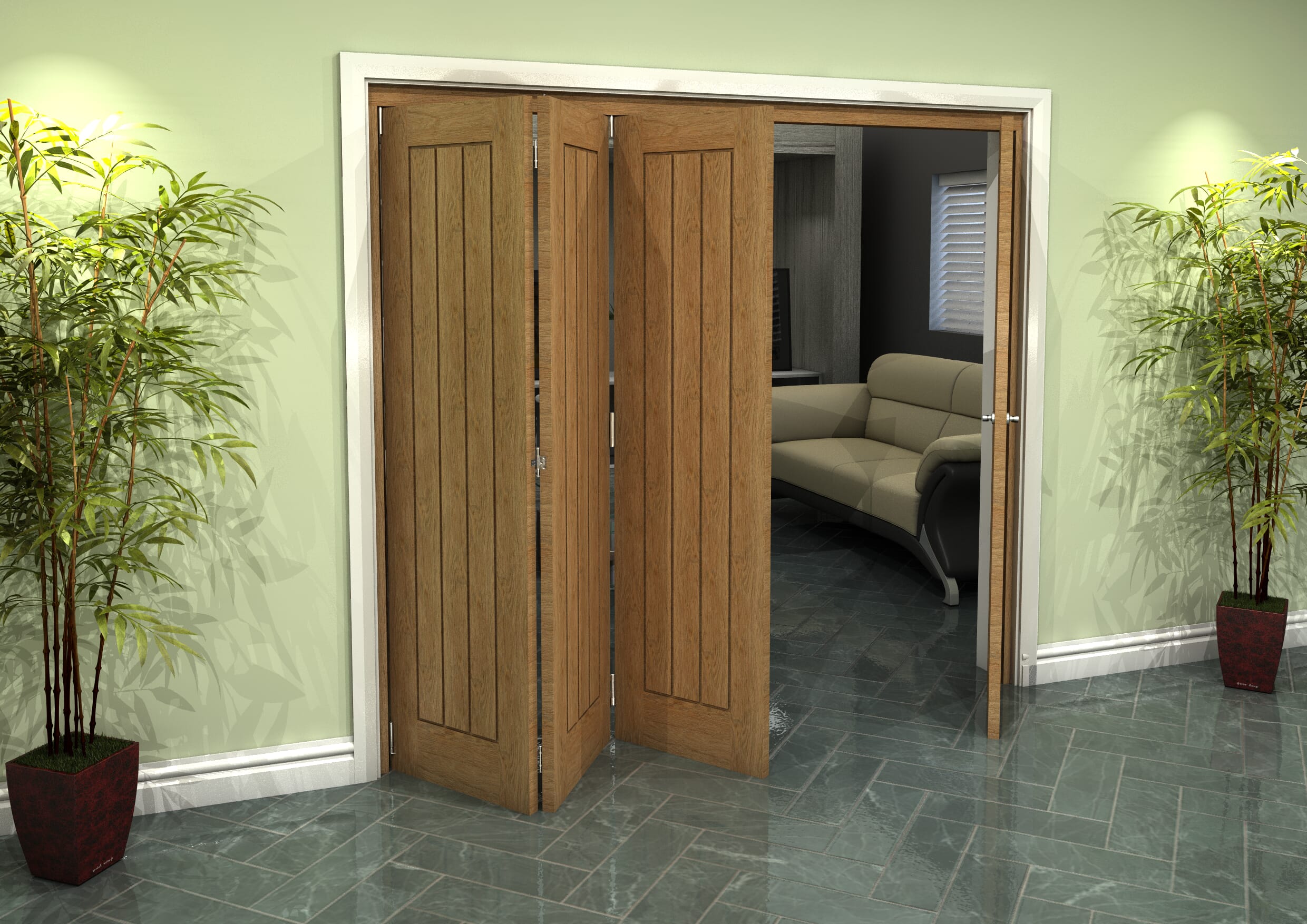 Prefinished Mexicano Oak 4 Door Roomfold Grande (3 + 1 x 533mm Doors)