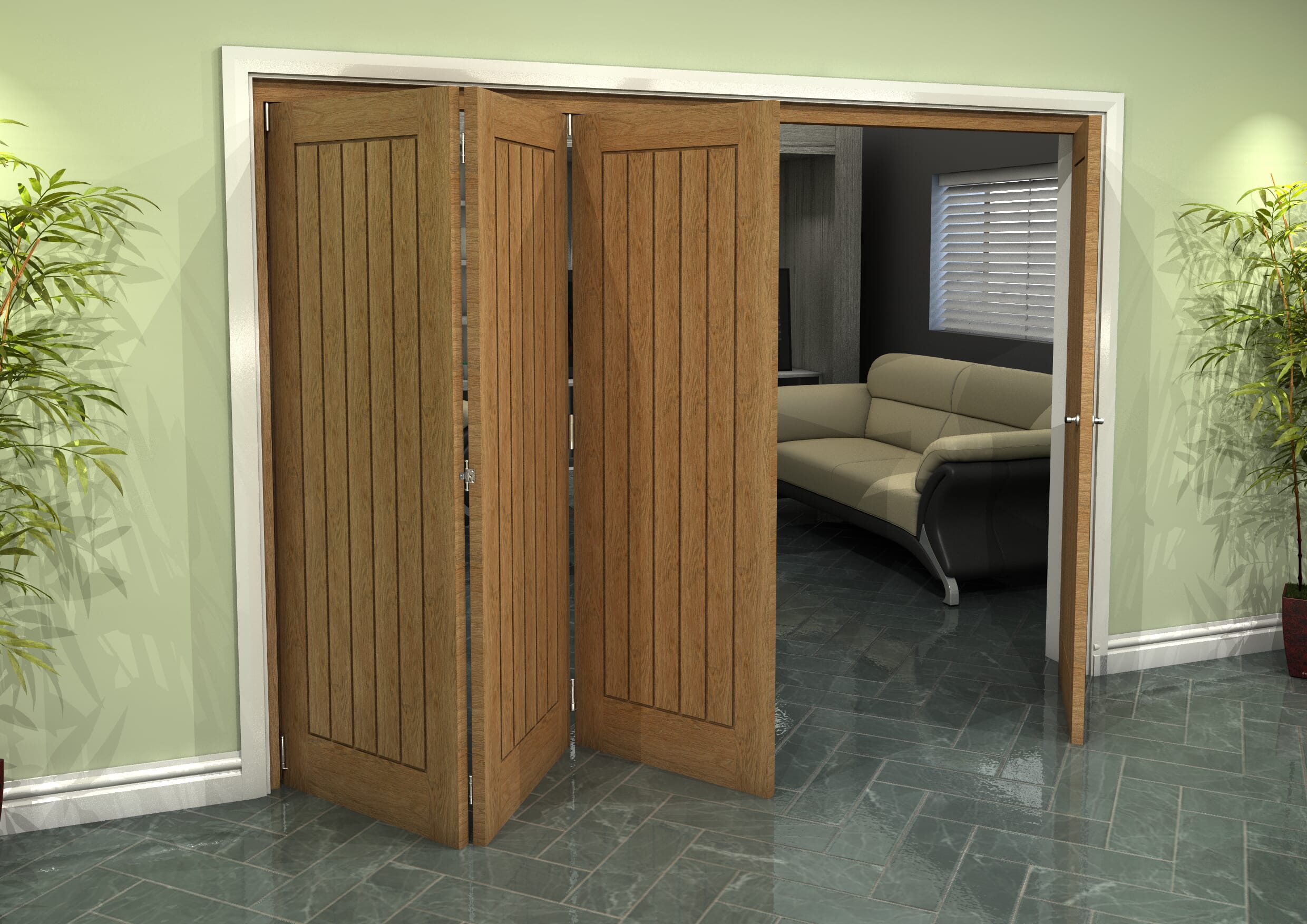 Prefinished Mexicano Oak 4 Door Roomfold Grande (3 + 1 x 686mm Doors)