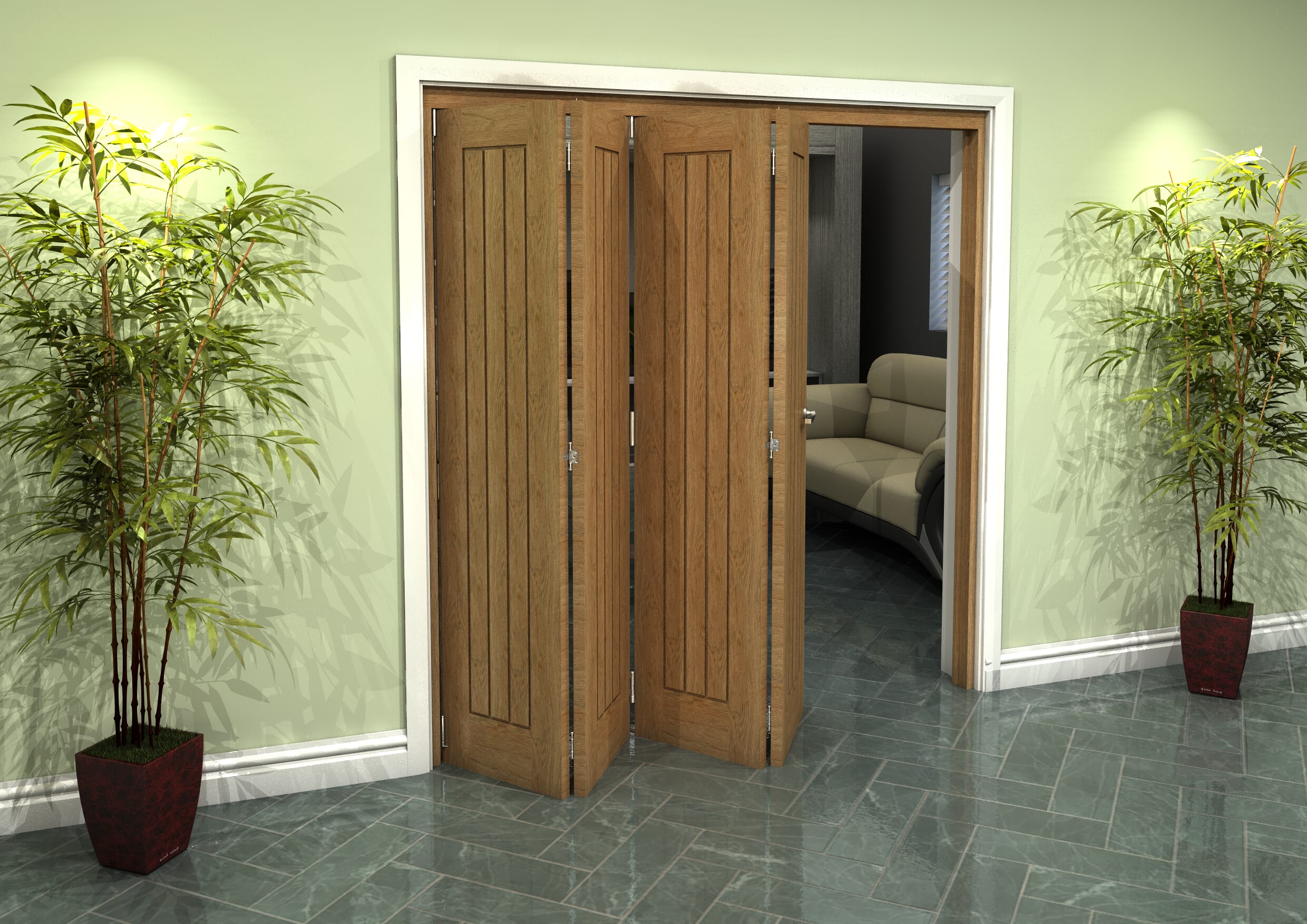 Prefinished Mexicano Oak 4 Door Roomfold Grande (4 + 0 x 457mm Doors)