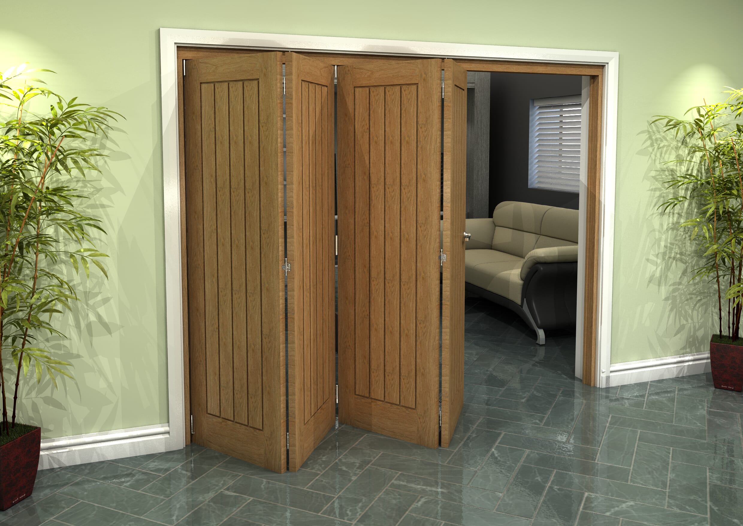 Prefinished Mexicano Oak 4 Door Roomfold Grande (4 + 0 x 610mm Doors)