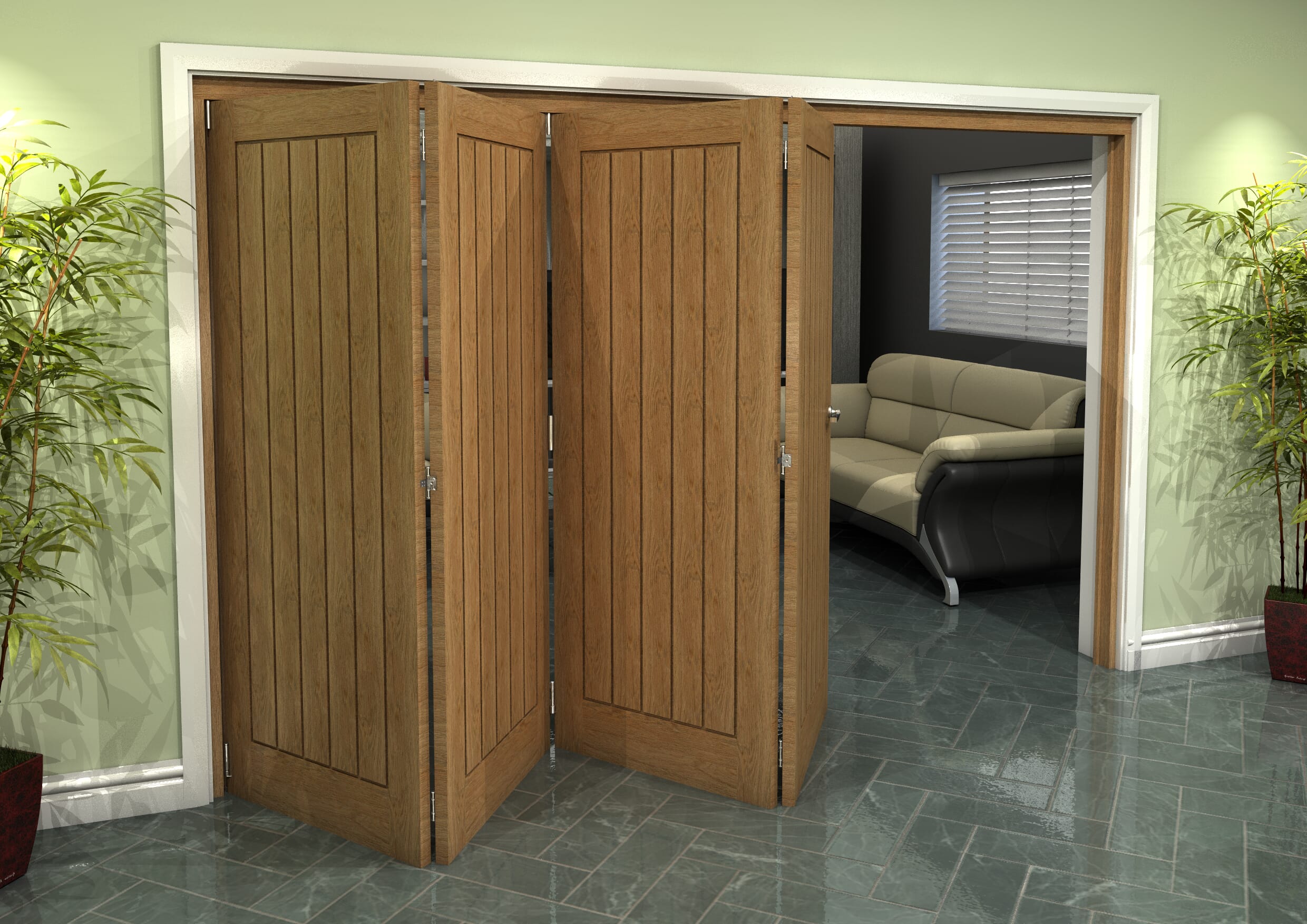 Prefinished Mexicano Oak 4 Door Roomfold Grande (4 + 0 x 762mm Doors)