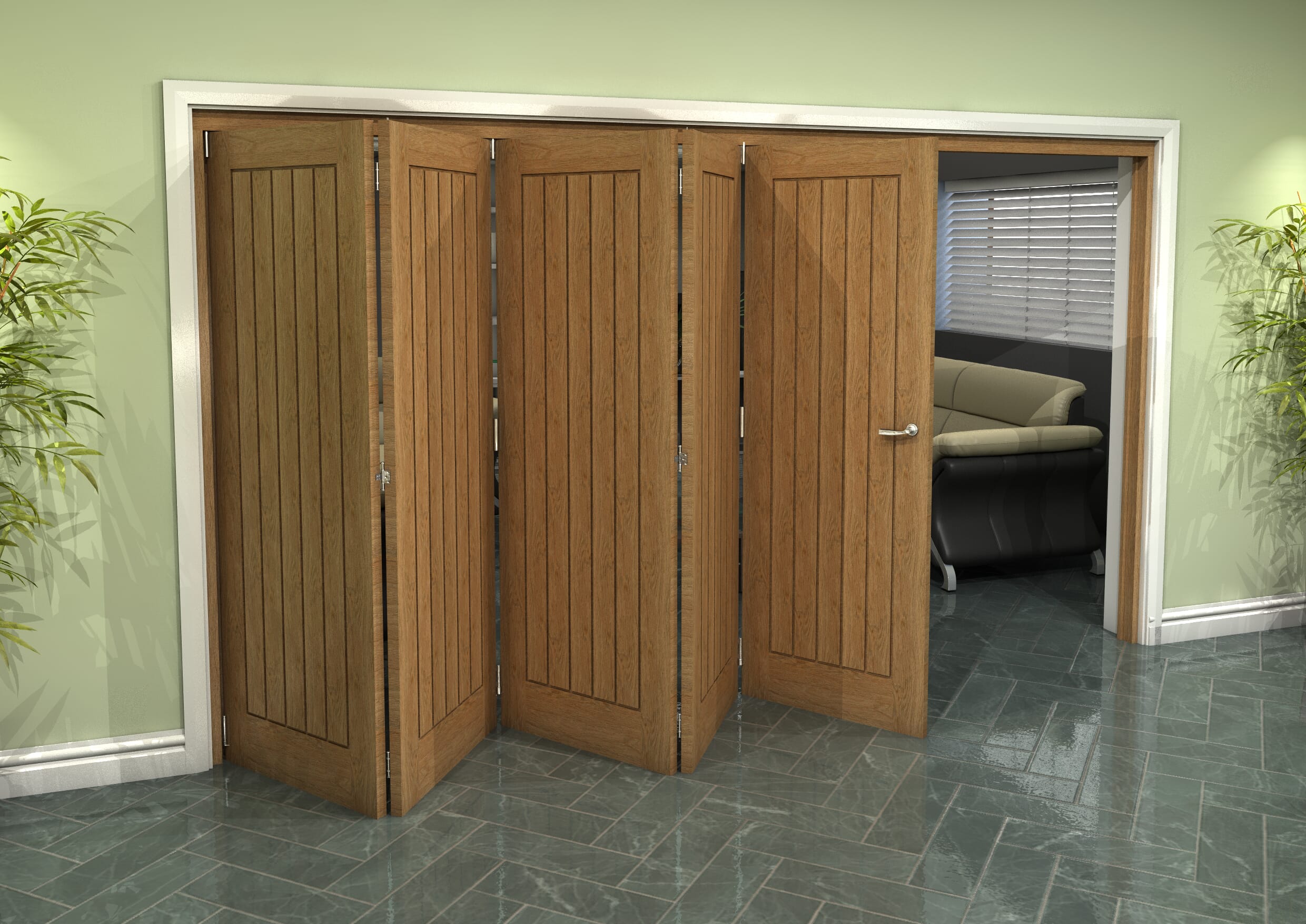 Prefinished Mexicano Oak 5 Door Roomfold Grande (5 + 0 x 686mm Doors)