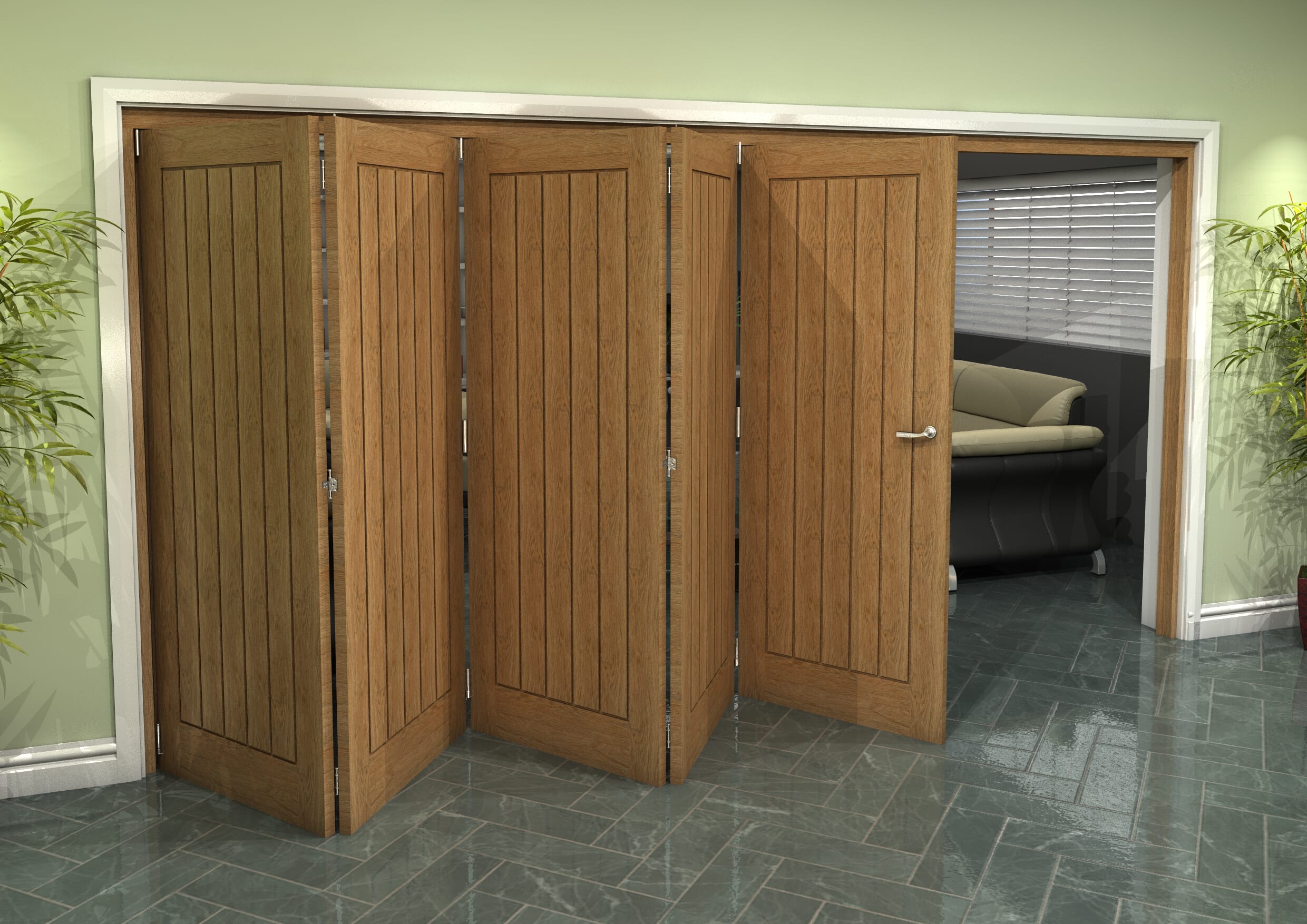 Prefinished Mexicano Oak 5 Door Roomfold Grande (5 + 0 x 762mm Doors)