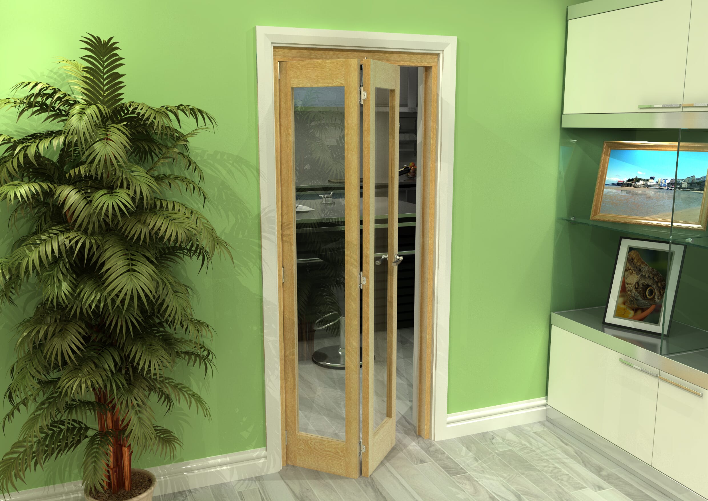 Glazed Oak 2 Door Roomfold Grande (2 + 0 x 381mm Doors)