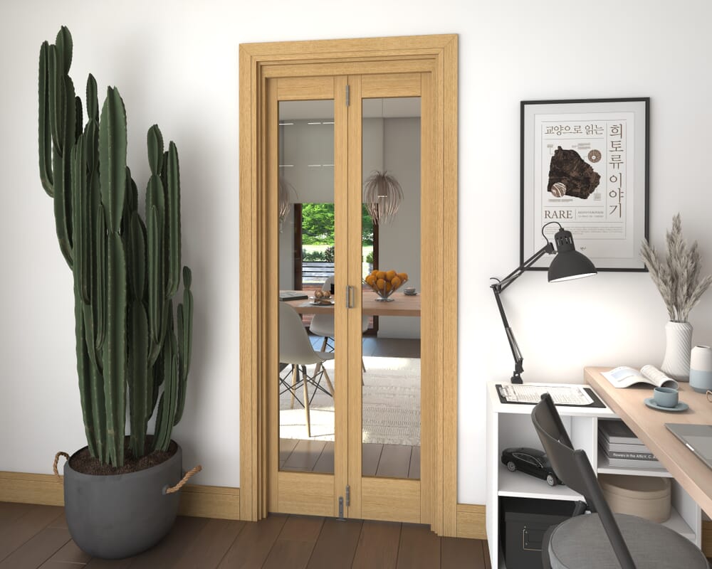 Glazed Oak 2 Door Roomfold Grande (2 + 0 x 381mm Doors)