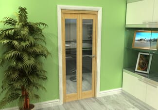 Glazed Oak 2 Door Roomfold Grande (2 + 0 x 381mm Doors)