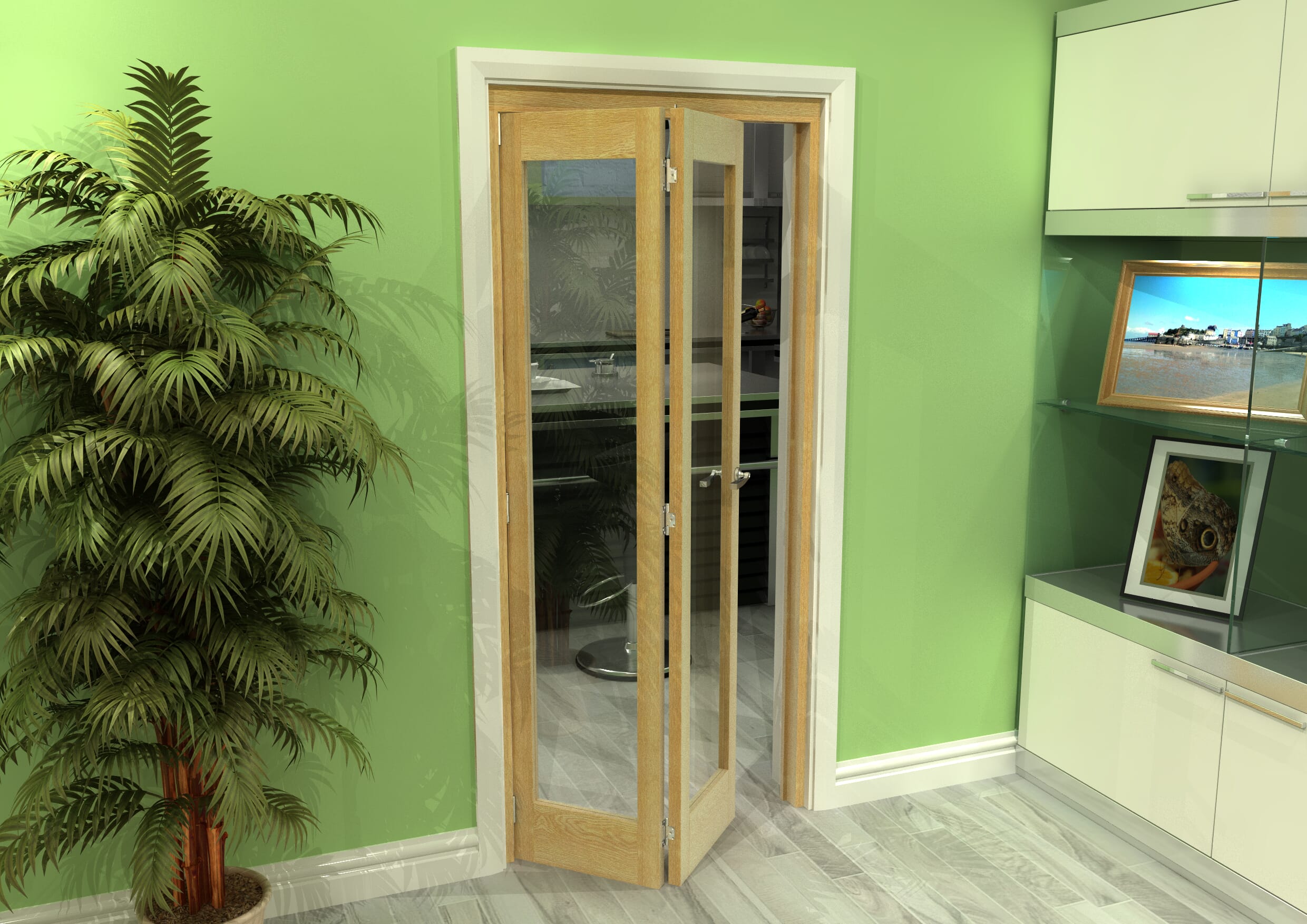Glazed Oak 2 Door Roomfold Grande (2 + 0 x 419mm Doors)