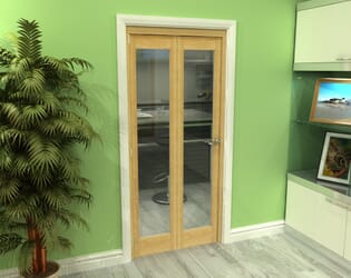 Glazed Oak 2 Door Roomfold Grande (2 + 0 x 419mm Doors)