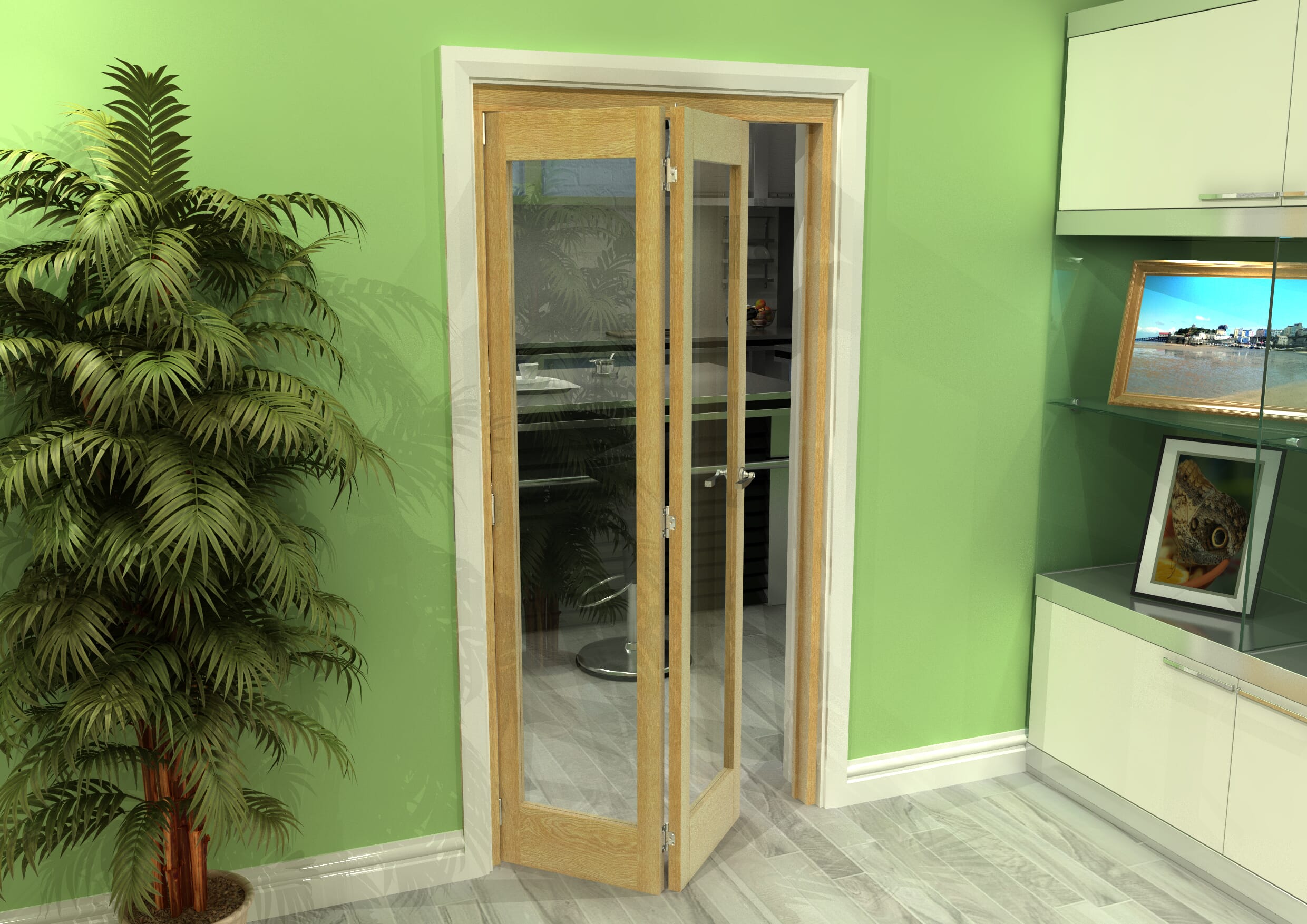 Glazed Oak 2 Door Roomfold Grande (2 + 0 x 457mm Doors)