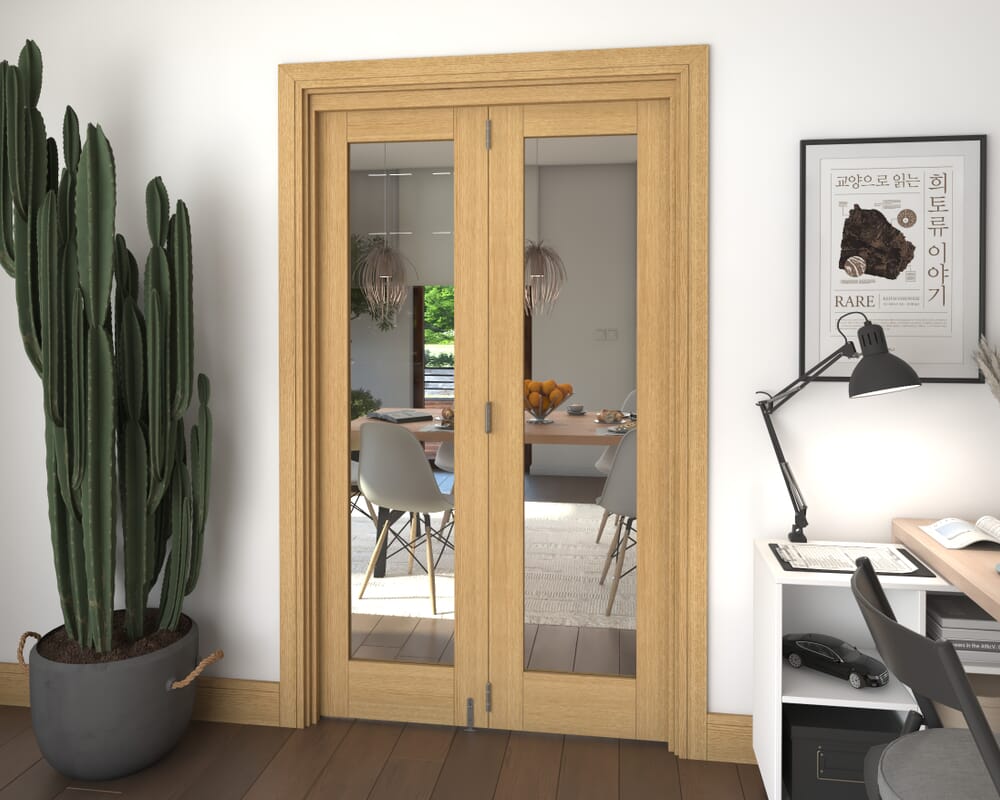 Glazed Oak 2 Door Roomfold Grande (2 + 0 x 573mm Doors)
