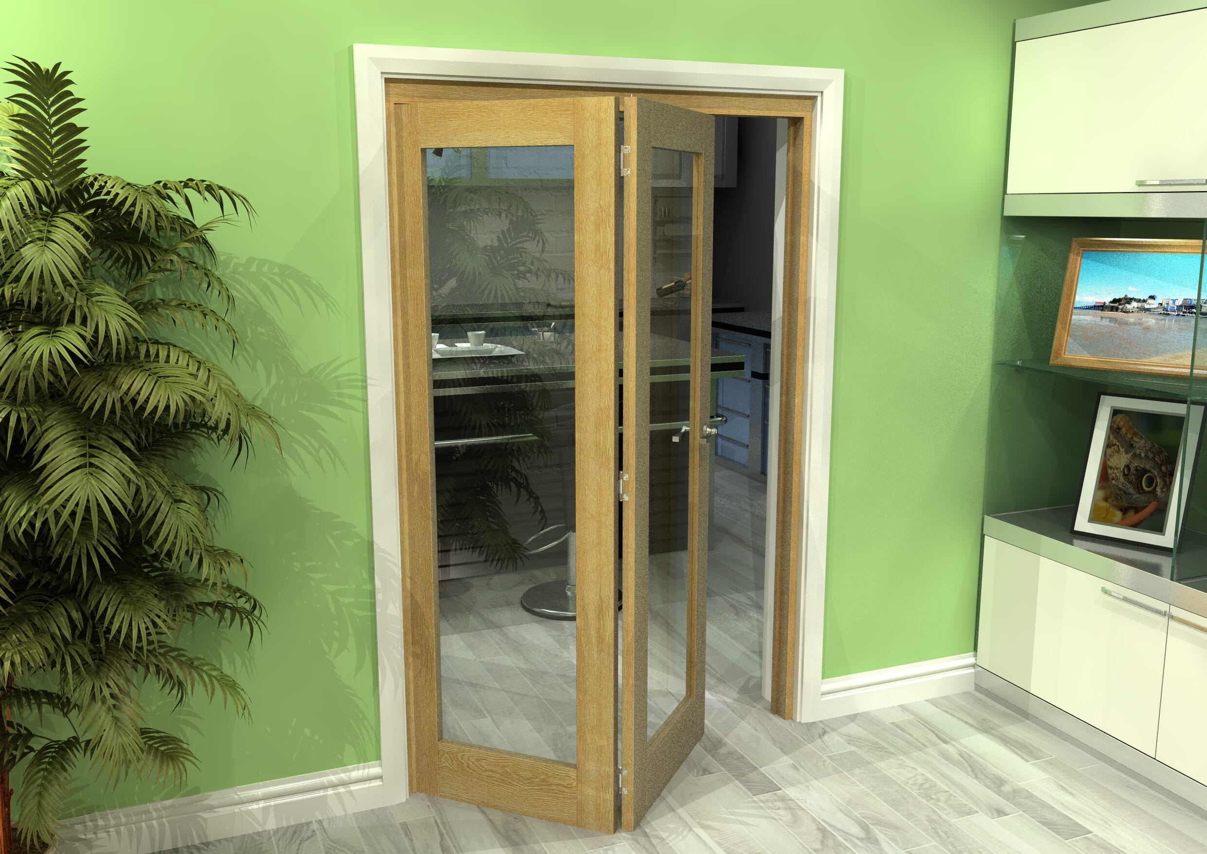 Glazed Oak 2 Door Roomfold Grande (2 + 0 x 610mm Doors)
