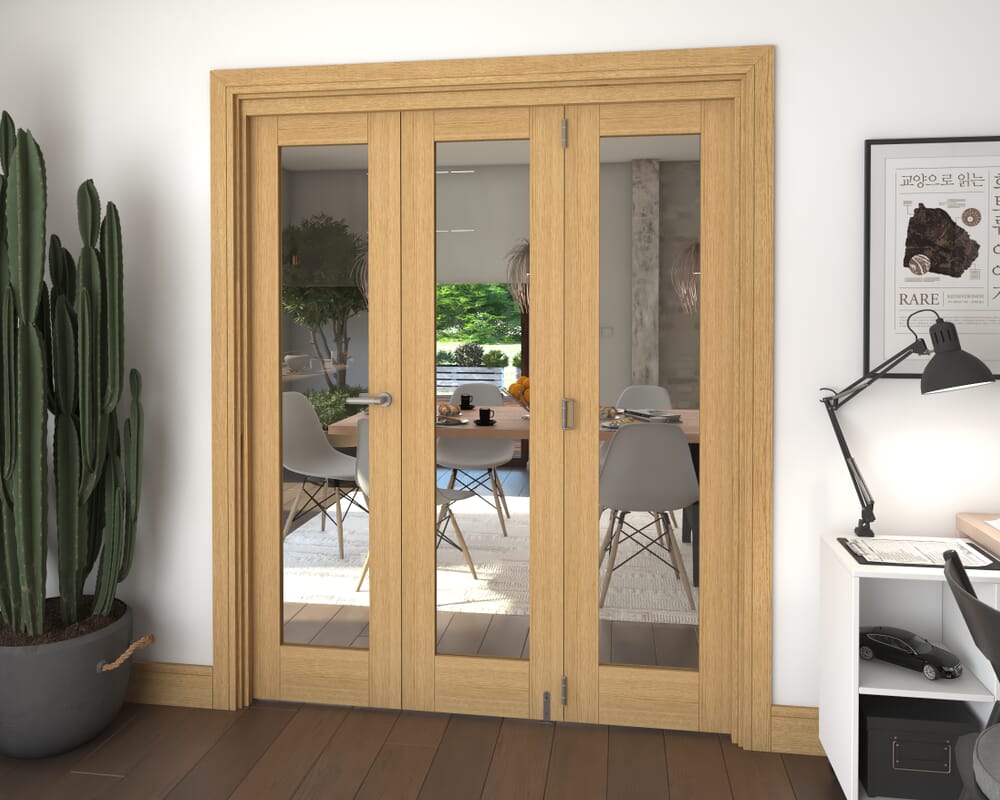 Glazed Oak 3 Door Roomfold Grande (2 + 1 x 533mm Doors)