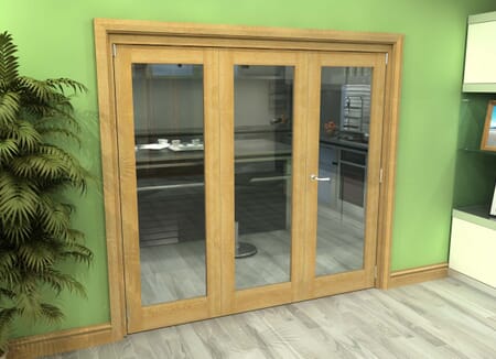 Glazed Oak 3 Door Roomfold Grande (2 + 1 x 533mm Doors)