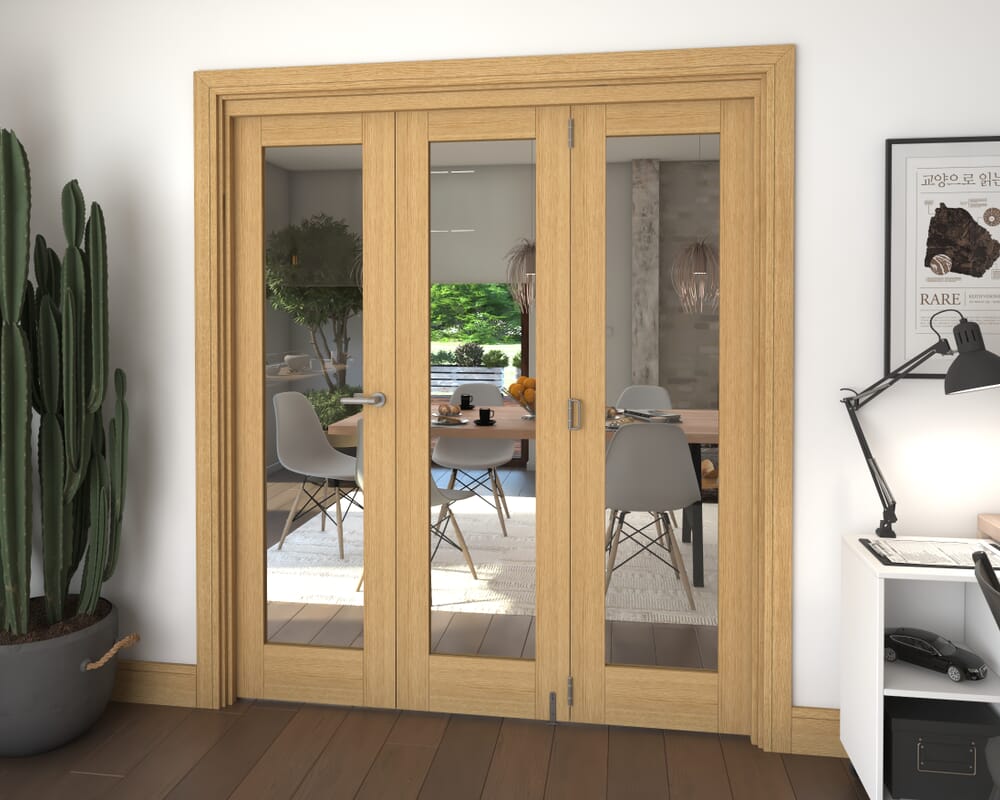 Glazed Oak 3 Door Roomfold Grande 2 + 1 x 1800mm Set