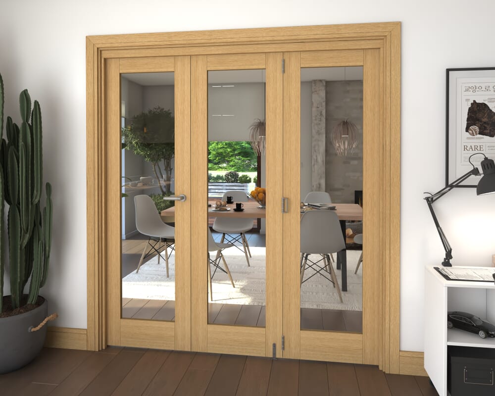 Glazed Oak 3 Door Roomfold Grande (2 + 1 x 610mm Doors)