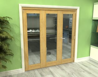 Glazed Oak 3 Door Roomfold Grande (2 + 1 x 610mm Doors)