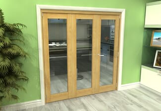 Glazed Oak 3 Door Roomfold Grande (2 + 1 x 610mm Doors)
