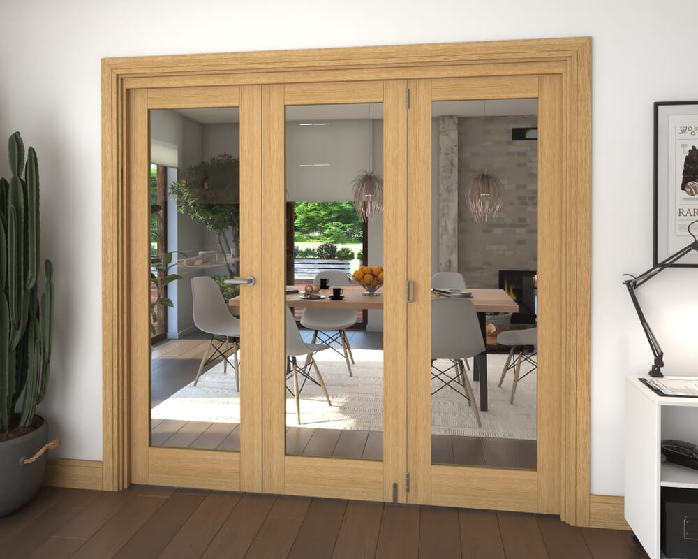 Glazed Oak 3 Door Roomfold Grande (2 + 1 x 686mm Doors)