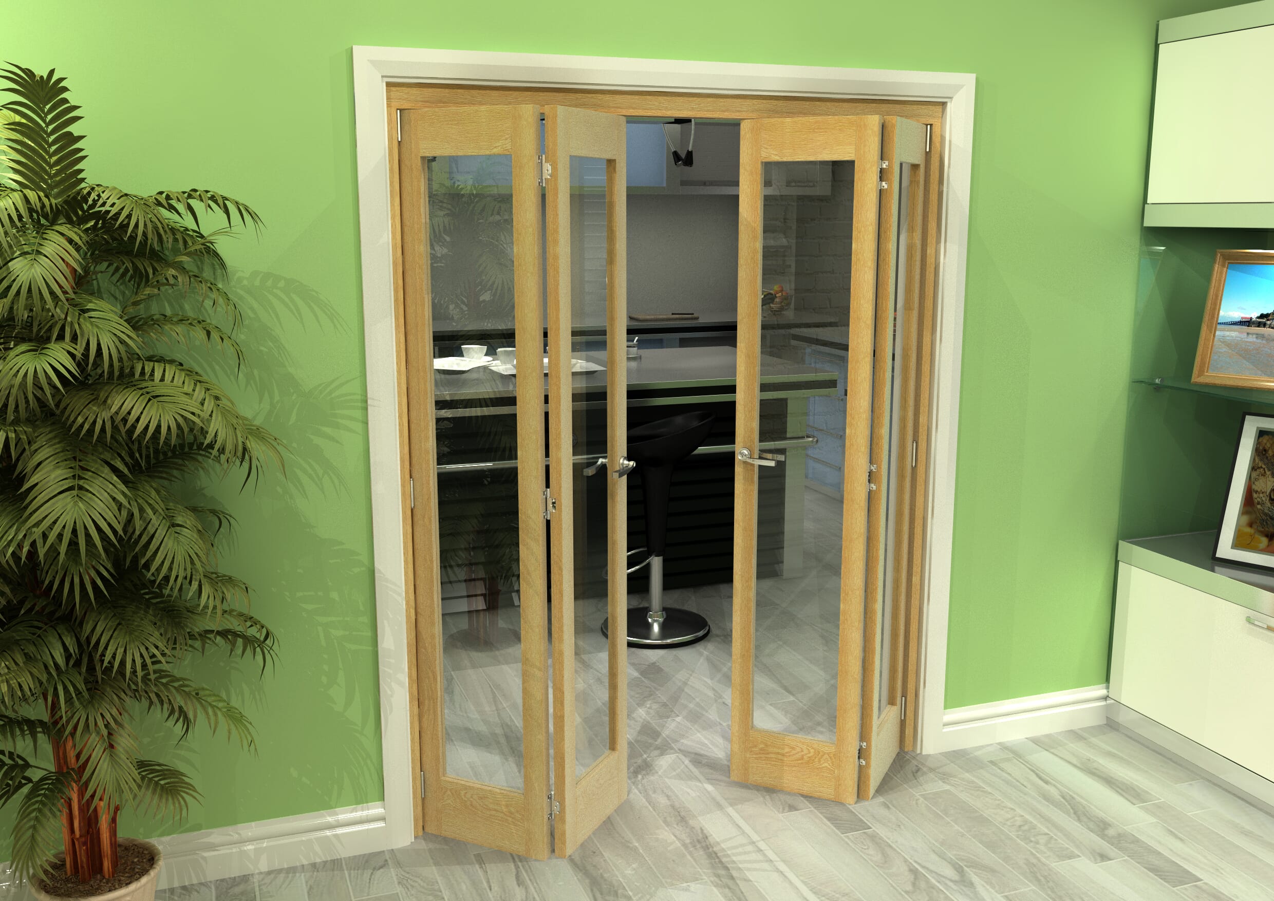 Glazed Oak 4 Door Roomfold Grande (2 + 2 x 381mm Doors)