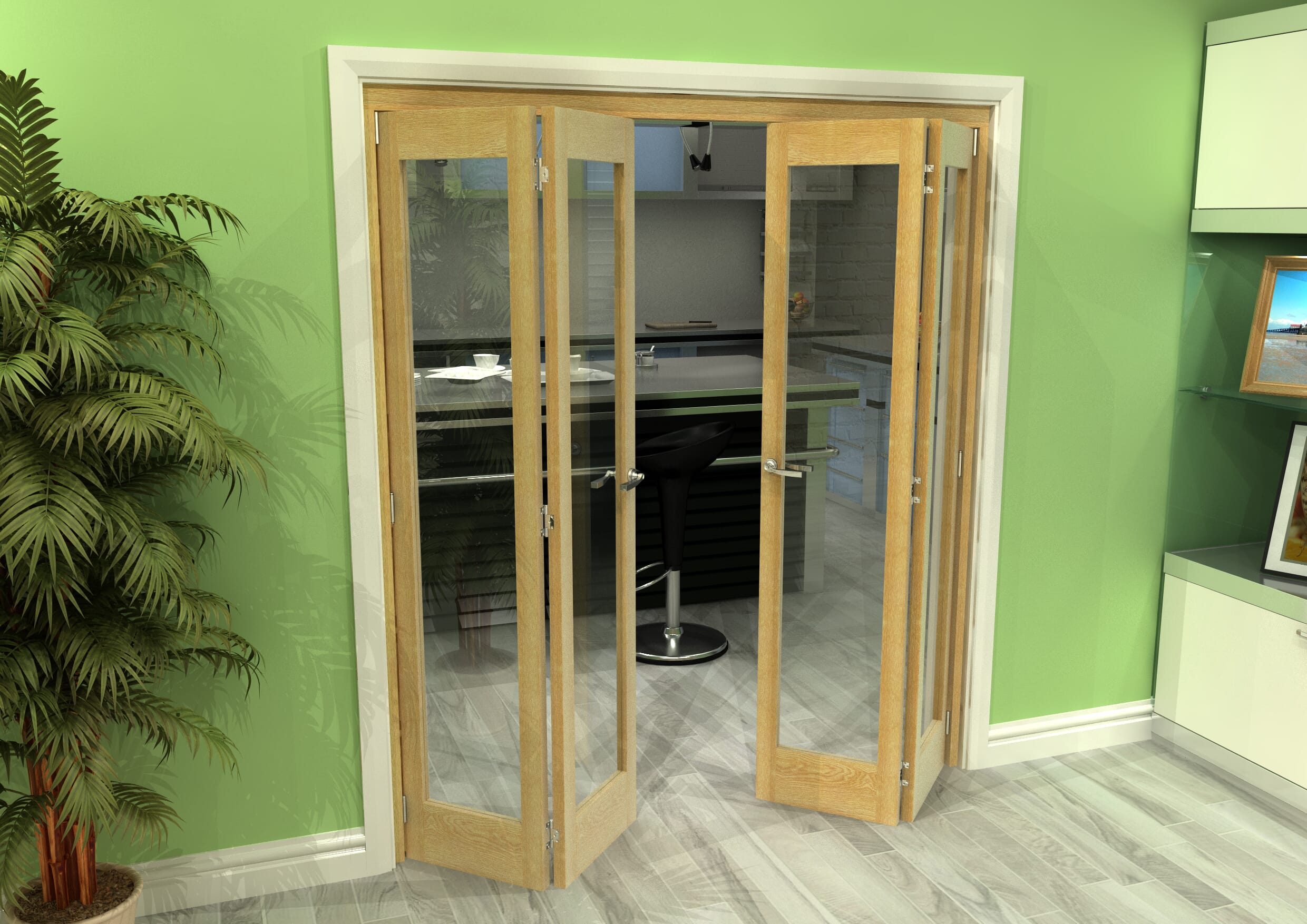 Glazed Oak 4 Door Roomfold Grande (2 + 2 x 419mm Doors)