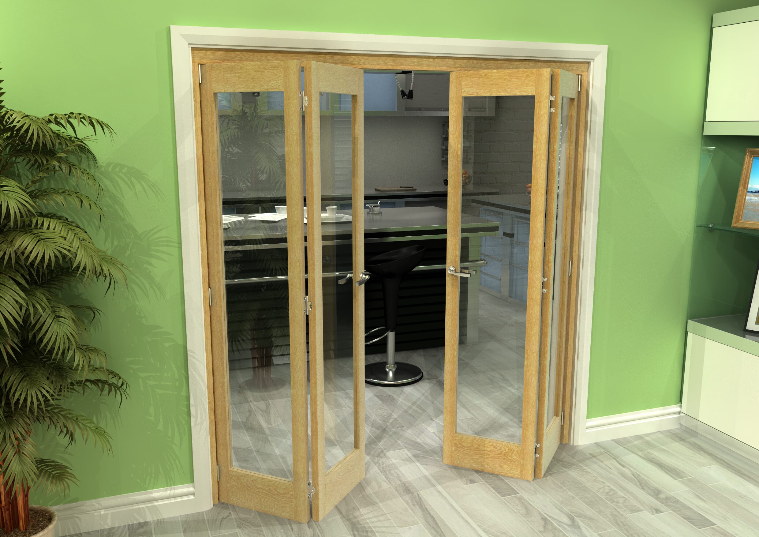 Glazed Oak 4 Door Roomfold Grande (2 + 2 x 457mm Doors)