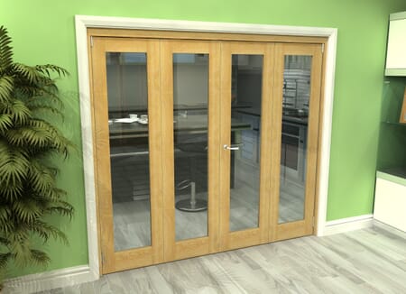 Glazed Oak 4 Door Roomfold Grande 2400mm 2 + 2 Set