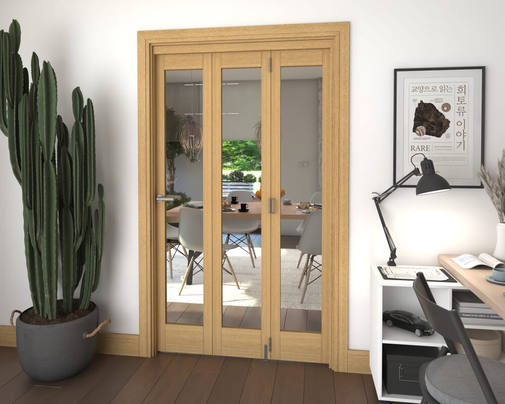 Glazed Oak 3 Door Roomfold Grande (3 + 0 x 381mm Doors)