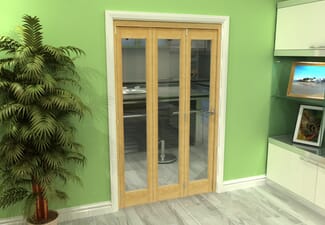 Glazed Oak 3 Door Roomfold Grande (3 + 0 x 381mm Doors)