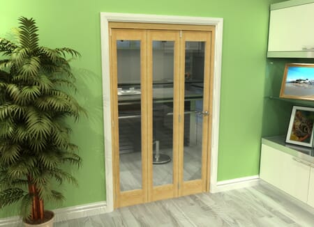 Glazed Oak 3 Door Roomfold Grande (3 + 0 x 381mm Doors)